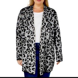 harvé benard Womens Gray Leop  Prt Cardigan